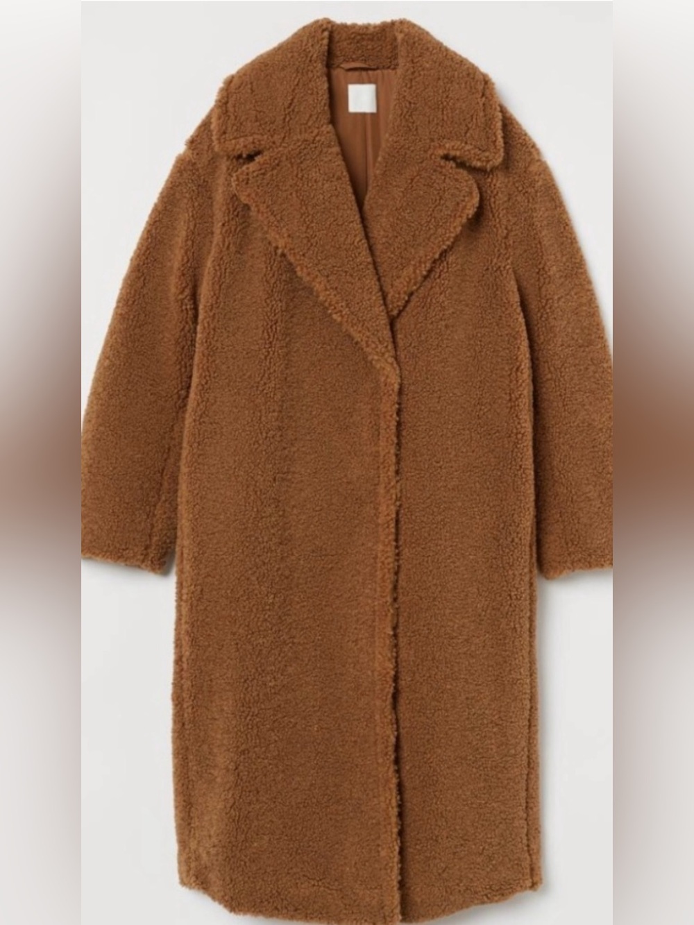 H&M Cozy Long Teddy Coat in Chestnut Brown Caramel Dark Beige Chestnut NWOT L